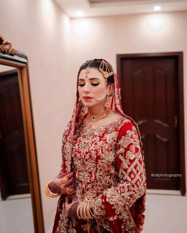 red bridal long anarkali with embroidery