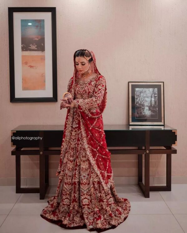 wedding red bridal gown with embroidery