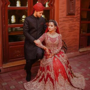Pakistani bridal split jacket with lehenga
