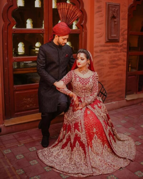 Pakistani bridal split jacket with lehenga