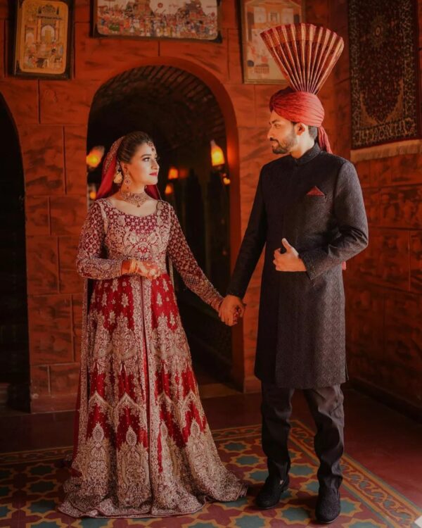 red bridal lehenga with split jacket