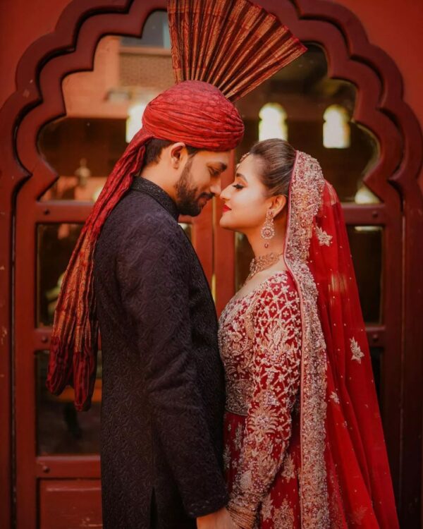red bridal anarkali with lehenga