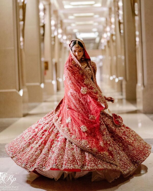 red bridal long anarkali with embroidery
