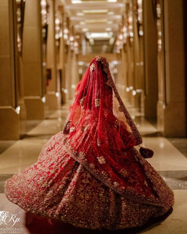 red bridal long anarkali with embroidery