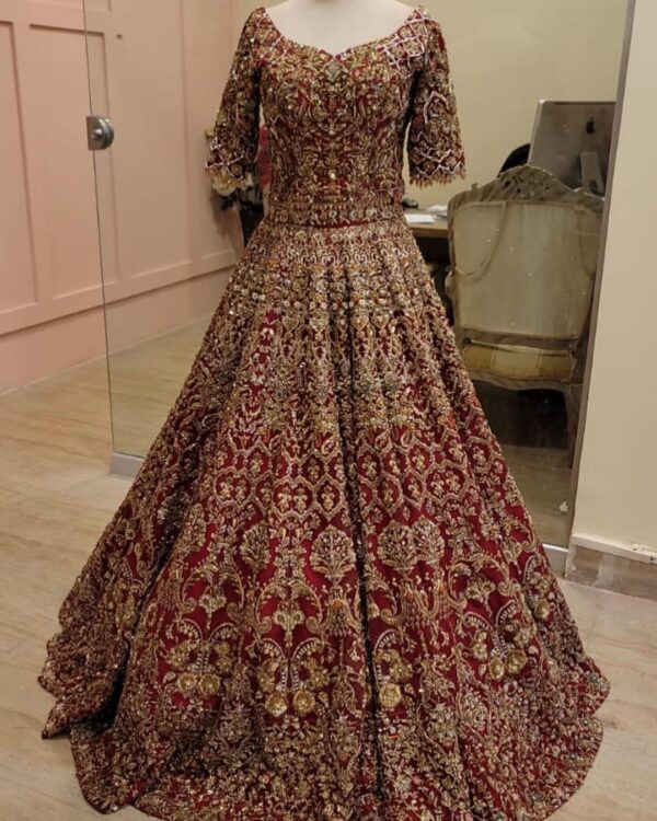 red bridal long anarkali with embroidery