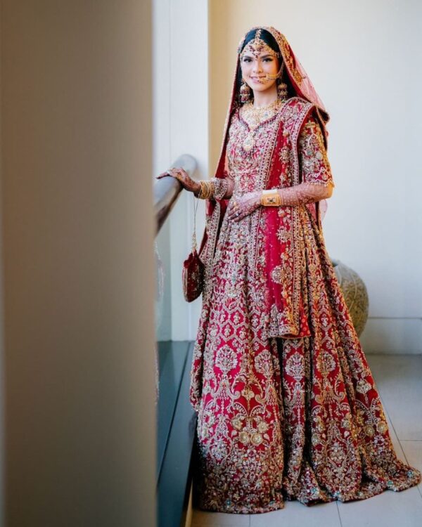 Pakistani red bridal gown with embroidery