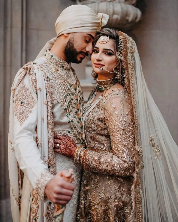 Pakistani wedding long trail anarkali with lehenga