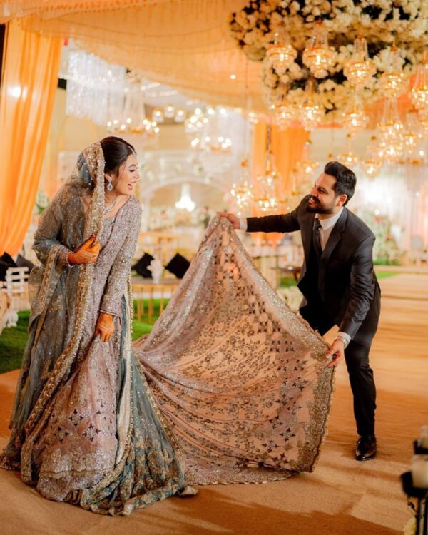 wedding long trail anarkali with lehenga