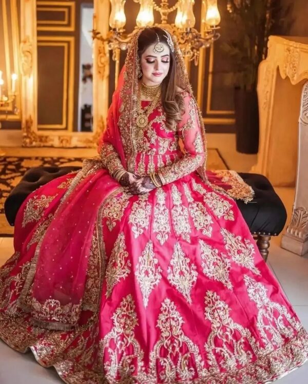 designer red bridal anarkali with embroidery