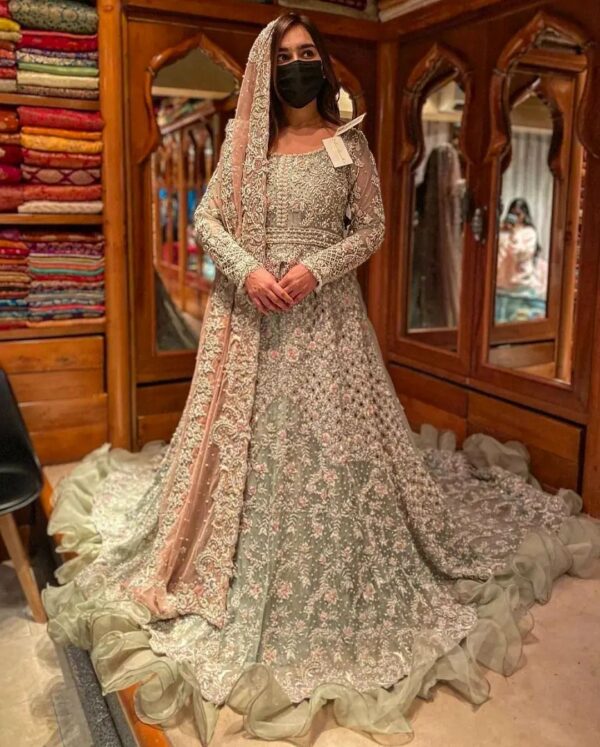 wedding long trail gown with handwork