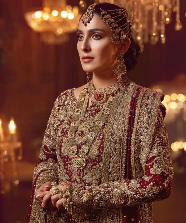 wedding long trail lehenga with handwork