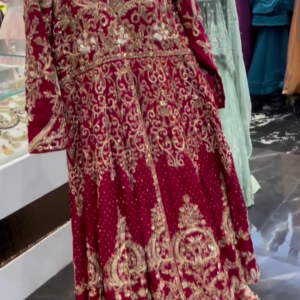 red bridal split anarkali with sharara