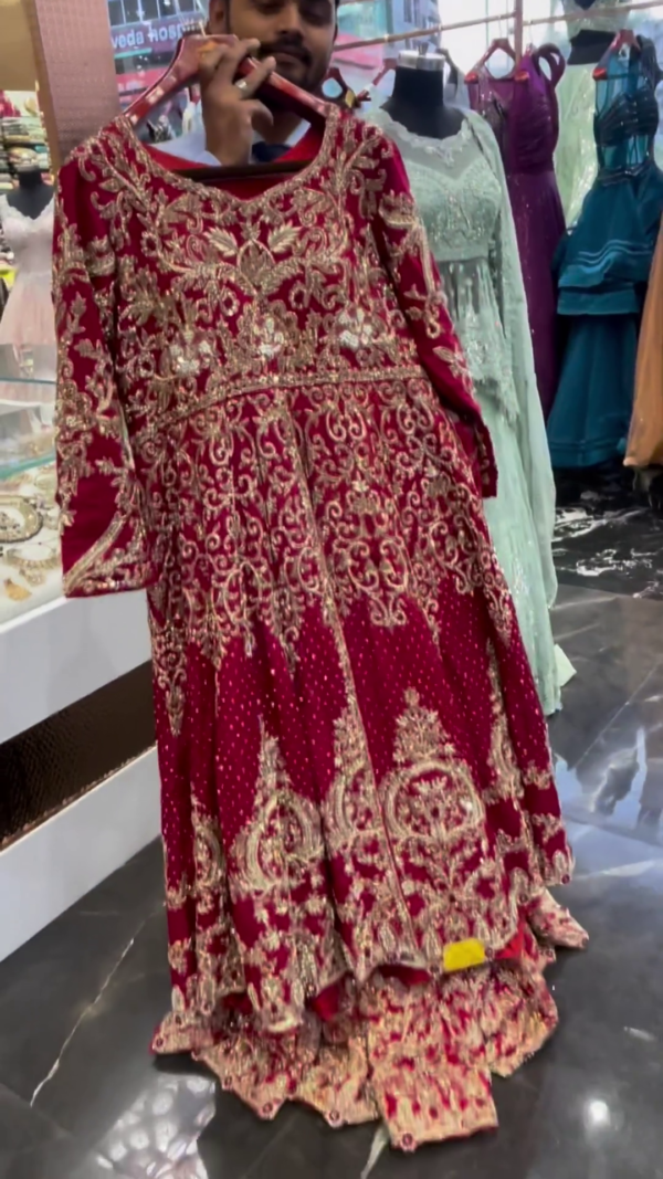 red bridal split anarkali with sharara