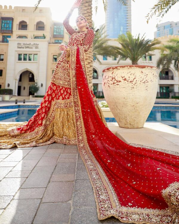 designer wedding long trail lehenga with kurti