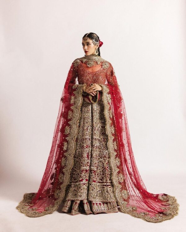 Red Bridal anarkali with lehenga