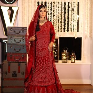 Red bridal lehenga with kurti