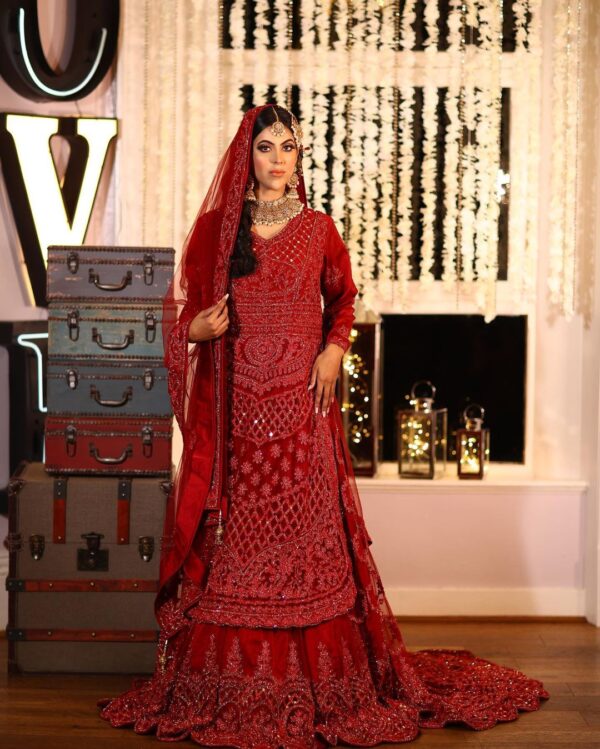 Red bridal lehenga with kurti