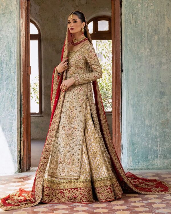 designer wedding long split jacket with lehenga