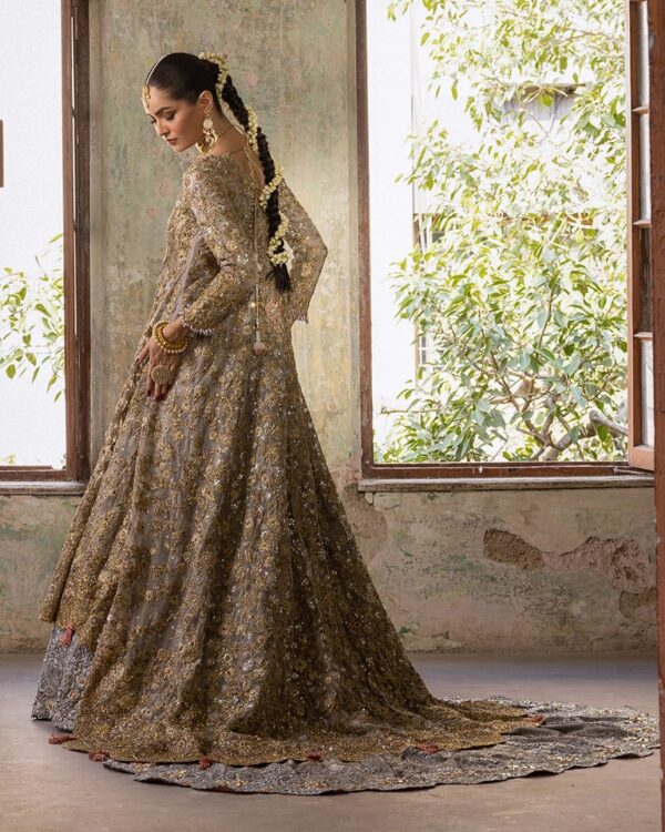designer long trail jacket with lehenga