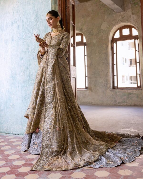 designer wedding long anarkali with lehenga