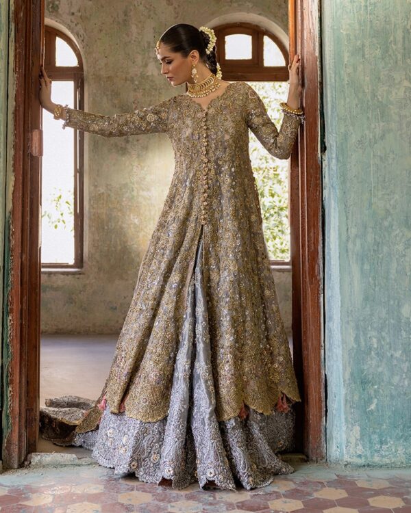 designer wedding long trail lehenga with jacket