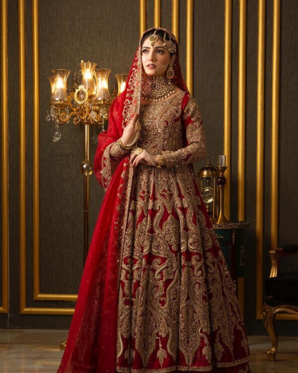 Red Pakistani anarkali with lehenga