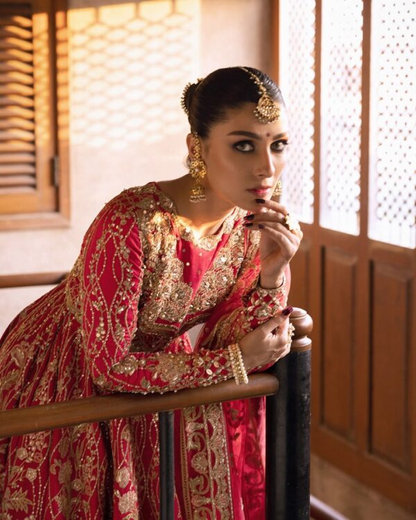 red designer long anarkali with lehenga