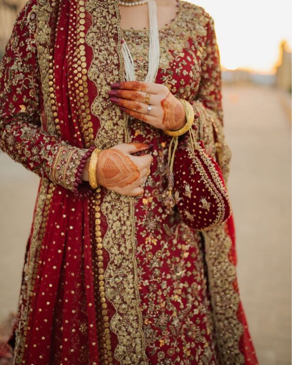 Pakistani wedding long trail lehenga with handwork