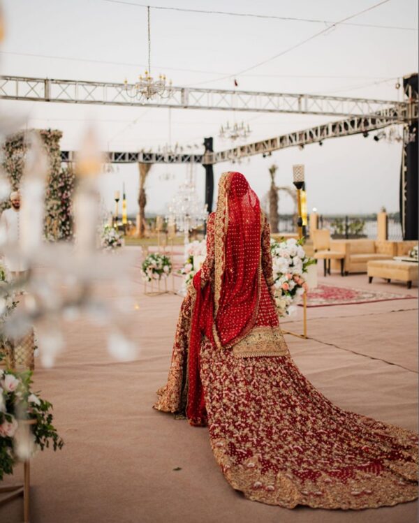 Pakistani wedding long trail lehenga with embroidery