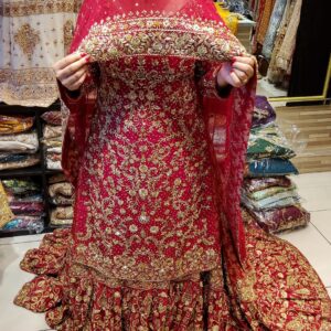 Pakistani wedding long trail lehenga with kurti