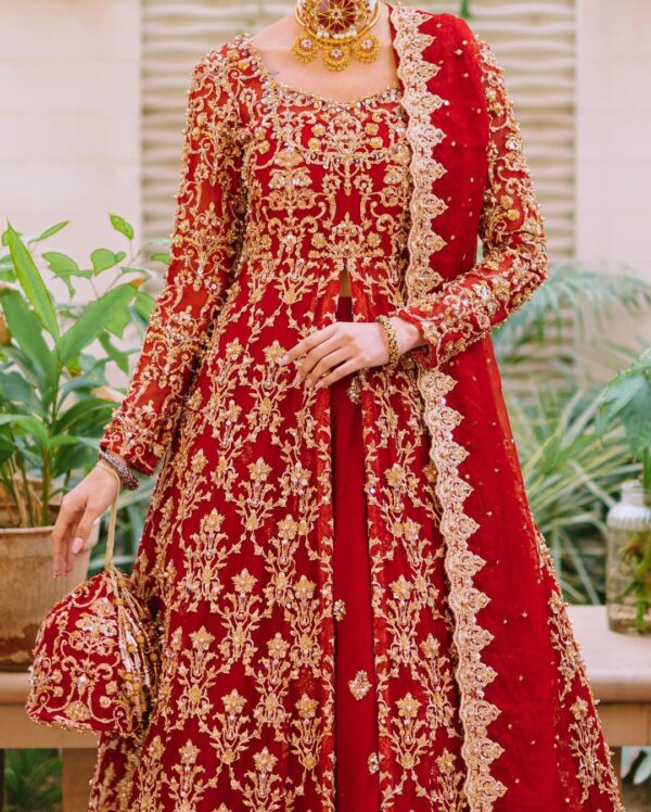 designer red bridal lehenga with anarkali