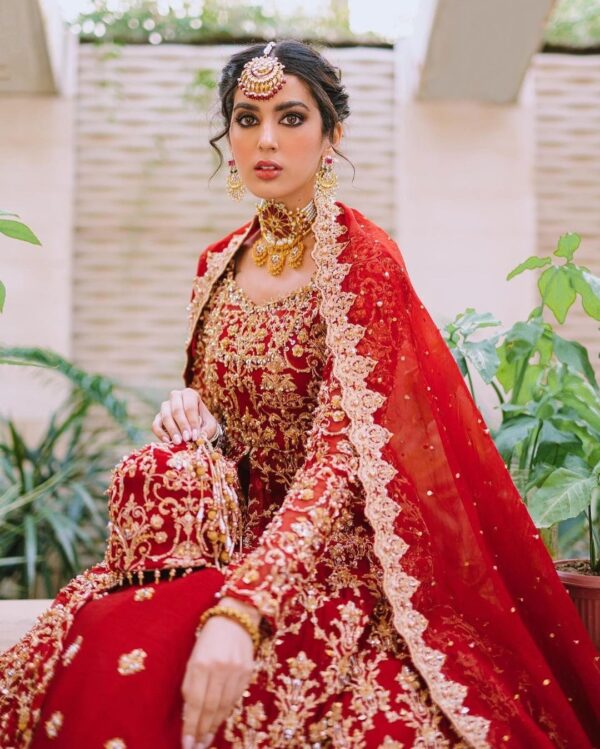 red bridal split anarkali with lehenga