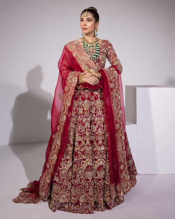 Pink designer wedding long anarkali with lehenga