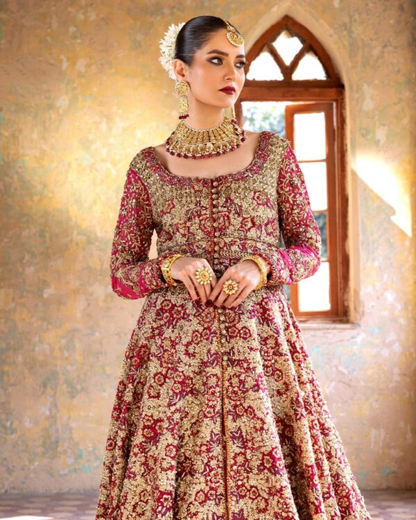 Pakistani wedding long trail anarkali with lehenga