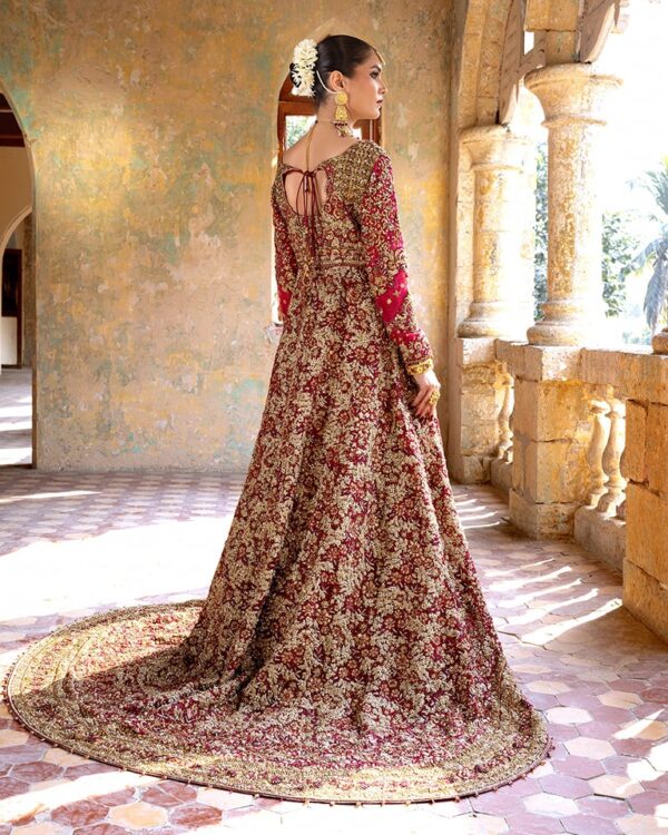 designer wedding long trail anarkali with lehenga
