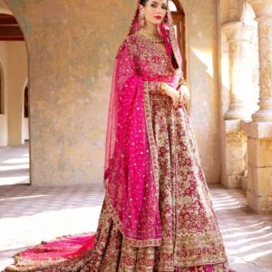 Pink designer wedding split anarkali with lehenga