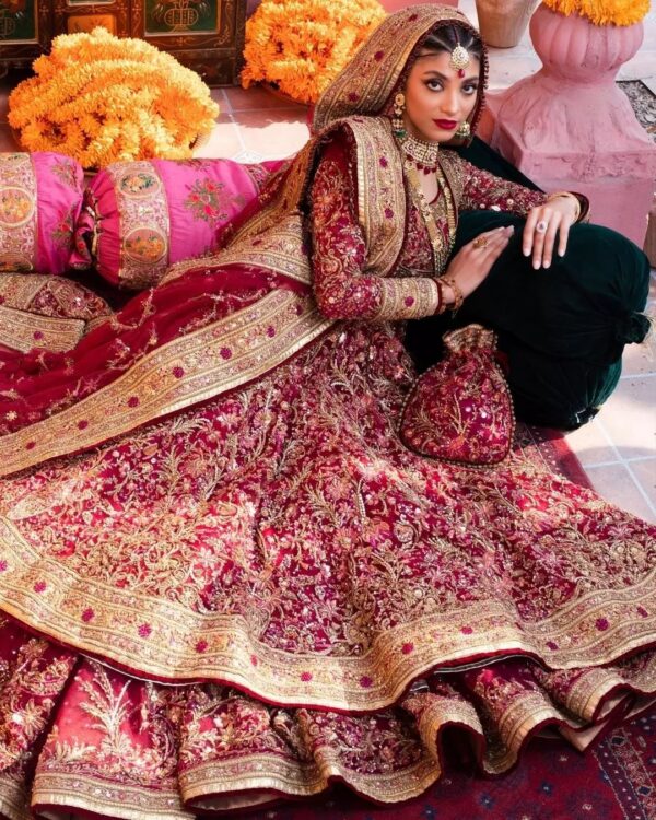 Designer wedding long anarkali with lehenga