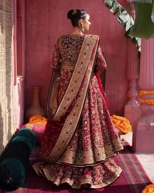 designer wedding long anarkali with lehenga and handwork