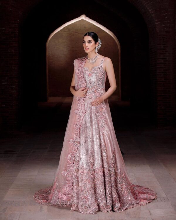 Designer wedding long trail gown with embroidery