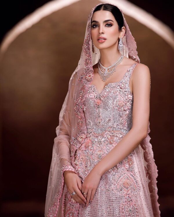 wedding long trail gown with embroidery