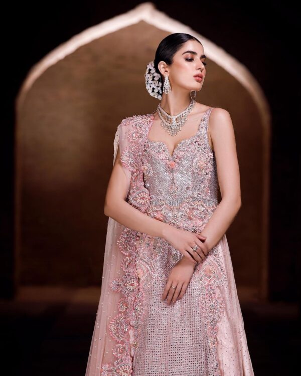 wedding long trail gown with embroidery