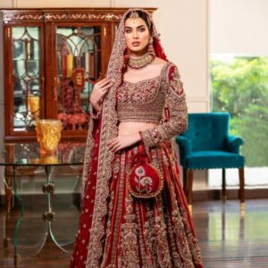 Red bridal lehenga choli with embroidery