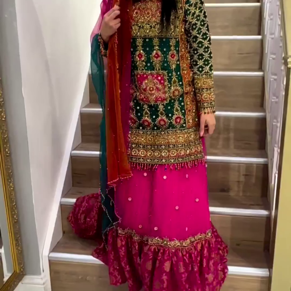designer wedding long trail lehenga with kurti