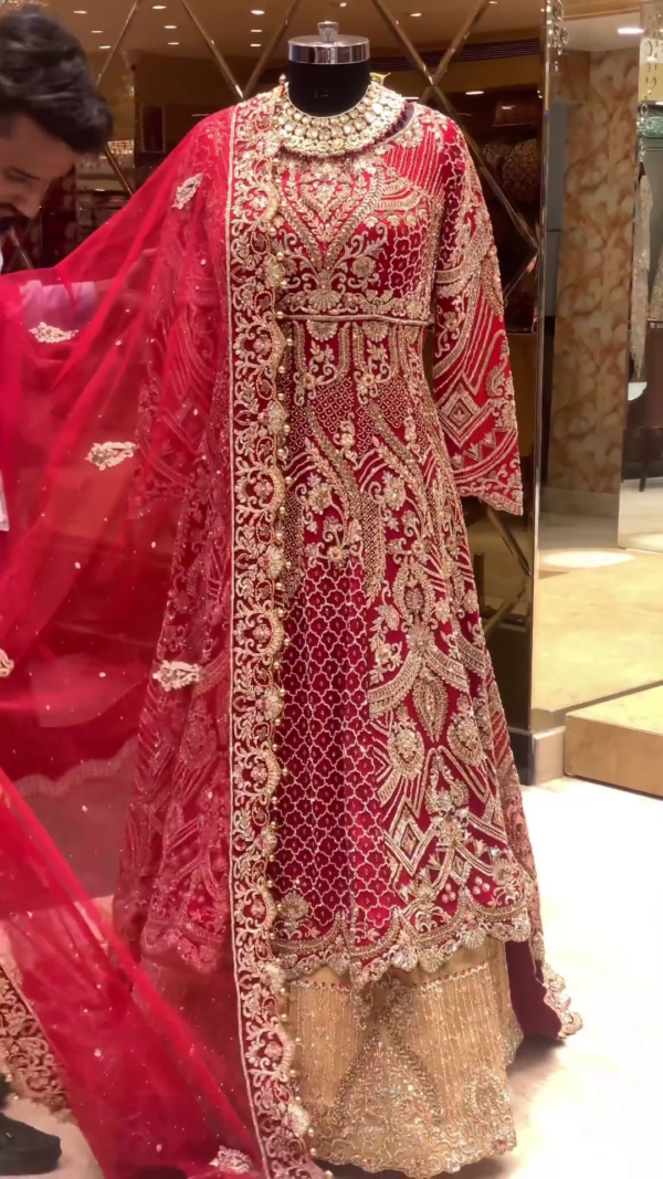 wedding long trail anarkali with lehenga
