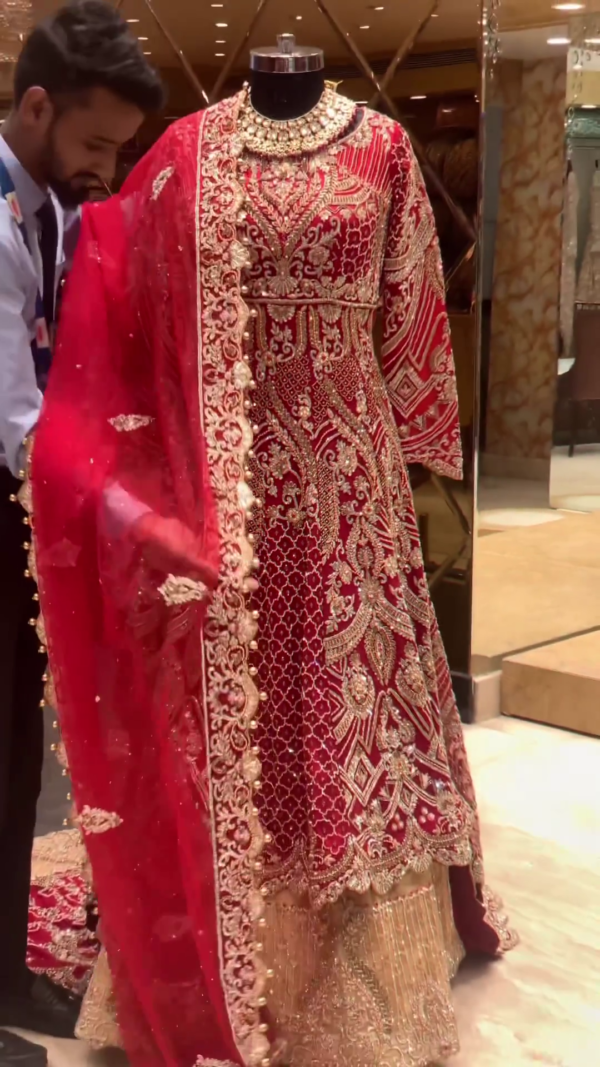 designer wedding long trail anarkali with lehenga
