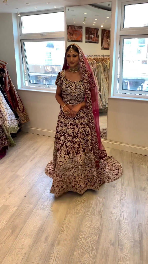 wedding long trail lehenga with choli