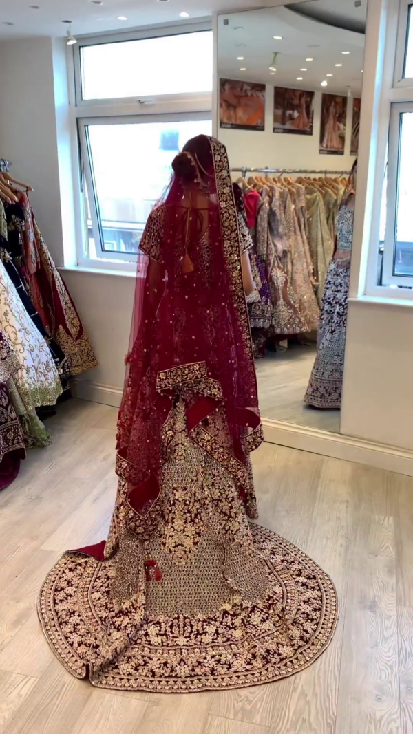 wedding long trail lehenga choli with embroider