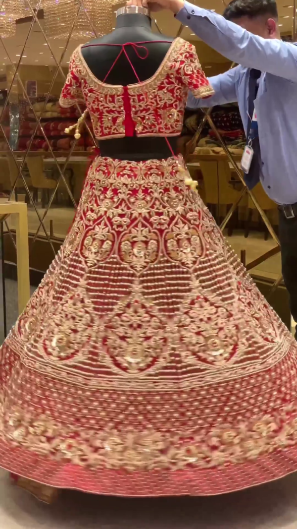 red bridal lehenga choli with embroidery