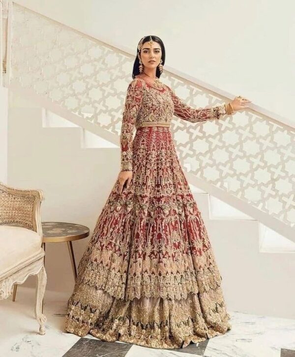 Designer wedding long anarkali with lehenga