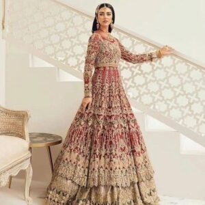 wedding long anarkali with lehenga